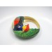 Vintage Red Crested Bird Round Basket Wall Pocket   382537349823